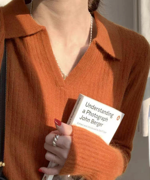 スキッパーニット韓国風リブニットトップス 暖かい Vネックニットレディースきれいめ おしゃれニット長袖 リブセーターオフィスカジュアル 洗えるニットチクチクしない 6ZMREN-008