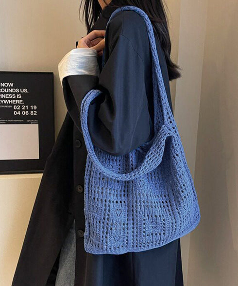 ニットバッグ クロシェ編み トートバッグ レディース おしゃれ 透かし編みバッグ 軽量 肩掛けバッグ 大容量 a4対応 韓国 ニット編みかばん カジュアル 10色 6ZYALI-001