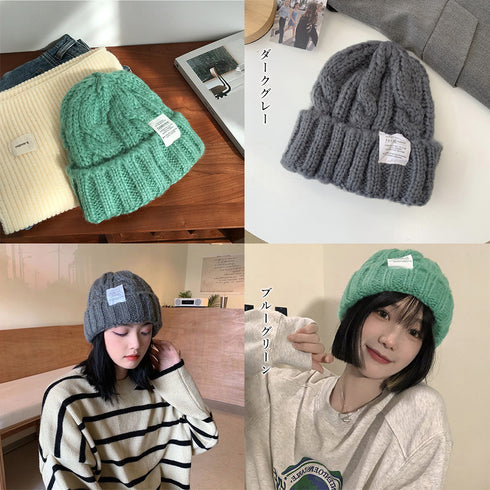 ケーブル編み ニット帽子 レディース秋冬 くさり編み ニットキャップ カラー豊富 ロゴ付きぼうし カジュアル 韓国ファッショ小物 あったか ニットぼうし 全12色 6AIDAI-001