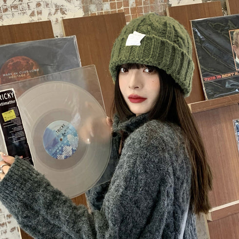 ケーブル編み ニット帽子 レディース秋冬 くさり編み ニットキャップ カラー豊富 ロゴ付きぼうし カジュアル 韓国ファッショ小物 あったか ニットぼうし 全12色 6AIDAI-001