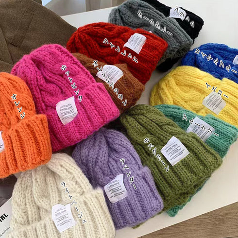 ケーブル編み ニット帽子 レディース秋冬 くさり編み ニットキャップ カラー豊富 ロゴ付きぼうし カジュアル 韓国ファッショ小物 あったか ニットぼうし 全12色 6AIDAI-001