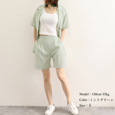 半袖ジャケット ショートパンツ セット夏 レディース 薄手テーラードジャケット 春夏ライトアウター ハーフパンツ セットアップ 韓国アンサンブル 大人カジュアル 6AZNE-001