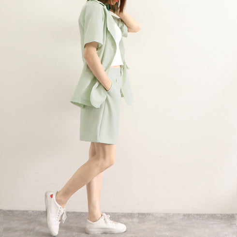 半袖ジャケット ショートパンツ セット夏 レディース 薄手テーラードジャケット 春夏ライトアウター ハーフパンツ セットアップ 韓国アンサンブル 大人カジュアル 6AZNE-001
