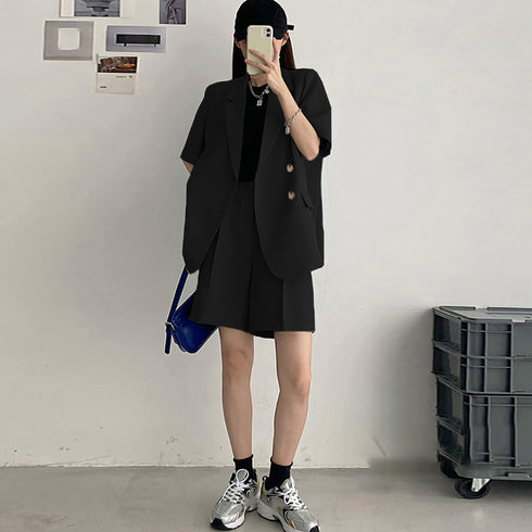 半袖ジャケット ショートパンツ セット夏 レディース 薄手テーラードジャケット 春夏ライトアウター ハーフパンツ セットアップ 韓国アンサンブル 大人カジュアル 6AZNE-001