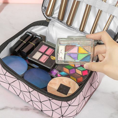 メイクポーチ 大容量 持ち運び収納バッグ 2層構造 化粧ポーチ 小物入れ 旅行お泊りポーチ ブラシポケット付きバニティポーチ 小物入れ トラベルポーチ 持ち手付き 6BYCD-001