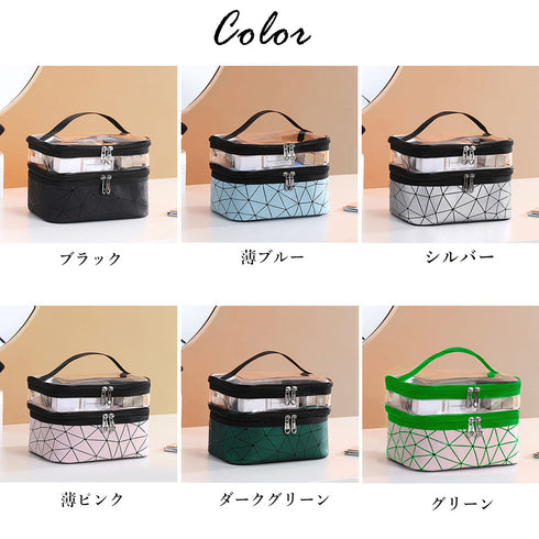 メイクポーチ 大容量 持ち運び収納バッグ 2層構造 化粧ポーチ 小物入れ 旅行お泊りポーチ ブラシポケット付きバニティポーチ 小物入れ トラベルポーチ 持ち手付き 6BYCD-001