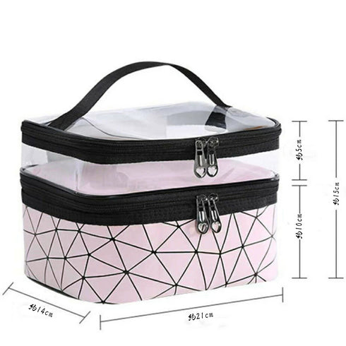 メイクポーチ 大容量 持ち運び収納バッグ 2層構造 化粧ポーチ 小物入れ 旅行お泊りポーチ ブラシポケット付きバニティポーチ 小物入れ トラベルポーチ 持ち手付き 6BYCD-001