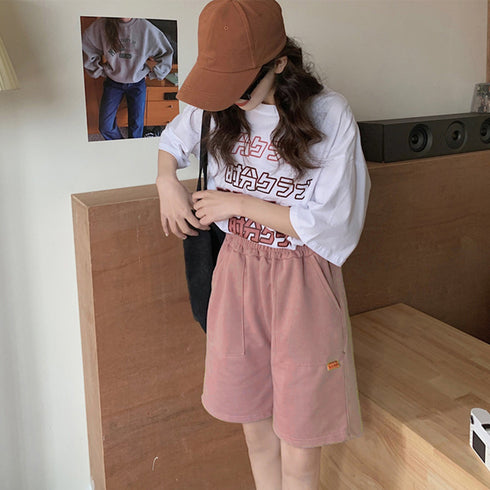 ショートパンツ スウェットパンツ韓国 レディース スポーツ ボトムス ウエストゴム ハーフパンツ 着やせ カジュアル ショーパン リラックス 短パン 6BZNH-001