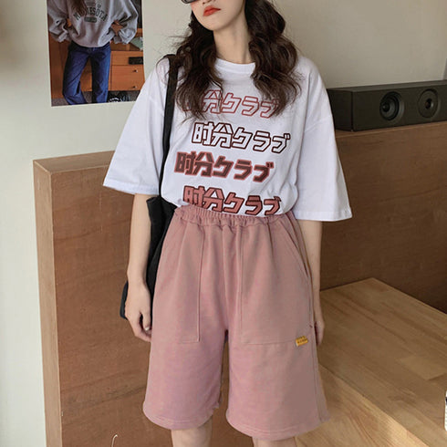 ショートパンツ スウェットパンツ韓国 レディース スポーツ ボトムス ウエストゴム ハーフパンツ 着やせ カジュアル ショーパン リラックス 短パン 6BZNH-001