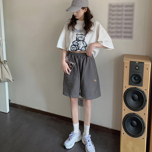 ショートパンツ スウェットパンツ韓国 レディース スポーツ ボトムス ウエストゴム ハーフパンツ 着やせ カジュアル ショーパン リラックス 短パン 6BZNH-001
