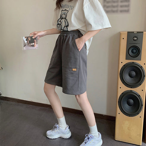 ショートパンツ スウェットパンツ韓国 レディース スポーツ ボトムス ウエストゴム ハーフパンツ 着やせ カジュアル ショーパン リラックス 短パン 6BZNH-001
