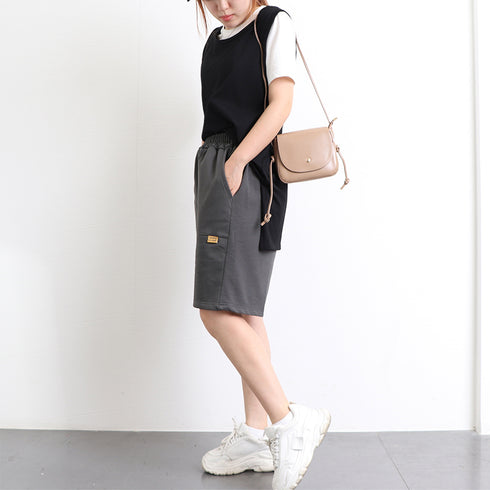 ショートパンツ スウェットパンツ韓国 レディース スポーツ ボトムス ウエストゴム ハーフパンツ 着やせ カジュアル ショーパン リラックス 短パン 6BZNH-001