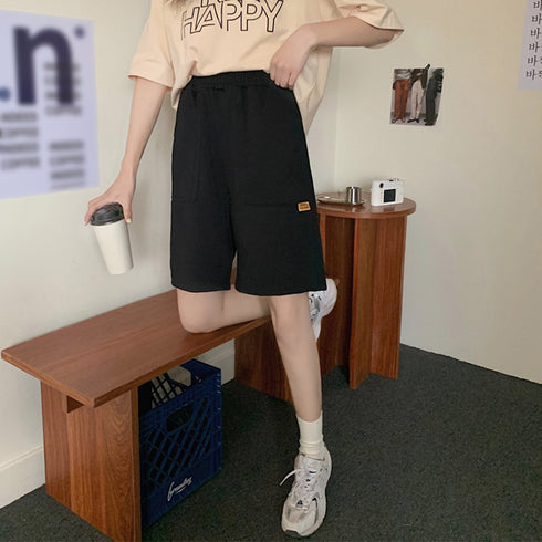 ショートパンツ スウェットパンツ韓国 レディース スポーツ ボトムス ウエストゴム ハーフパンツ 着やせ カジュアル ショーパン リラックス 短パン 6BZNH-001
