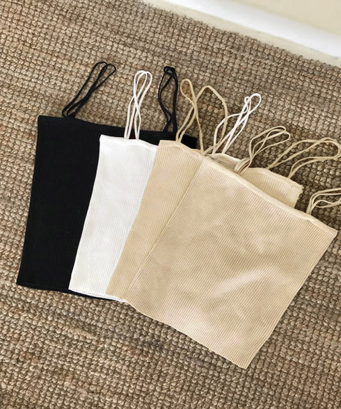 リブニットキャミソール ダブルストラップ ノースリーブサマーニット レディース ベーシック 重ね着キャミトップ シンプル肌着 大人可愛い レイヤードインナー韓国風 6CCFS-001