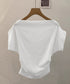 オフショルダーカットソー サイドギャザー ワンショルダーtシャツ レディース ボートネック 肩見せTシャツ 薄手夏t 大人カジュアル 半袖夏服 ボーダーtシャツ 6CCFS-002