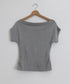 オフショルダーカットソー サイドギャザー ワンショルダーtシャツ レディース ボートネック 肩見せTシャツ 薄手夏t 大人カジュアル 半袖夏服 ボーダーtシャツ 6CCFS-002