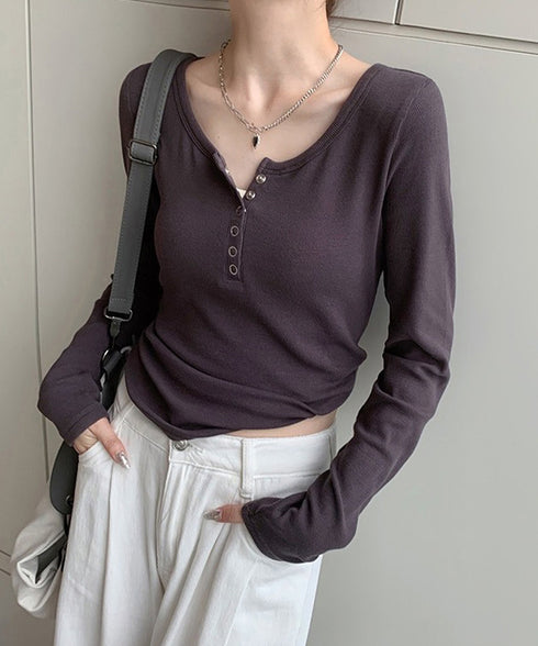 カップ付きリブニットトップス暖かインナー ヘンリーネック 長袖カットソー レディース パッド入りインナートップス 秋冬重ね着保温インナー肌着 大人カジュア 韓国風 6CHUNCHUN-001