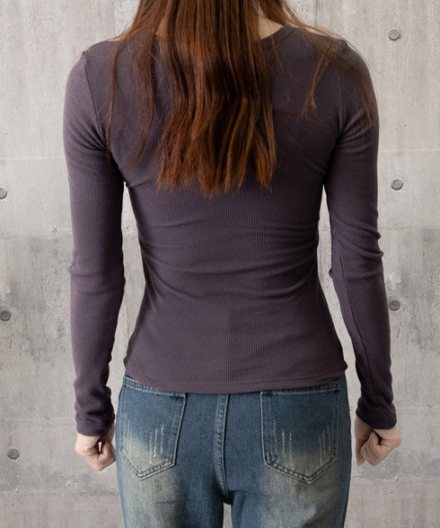 カップ付きリブニットトップス暖かインナー ヘンリーネック 長袖カットソー レディース パッド入りインナートップス 秋冬重ね着保温インナー肌着 大人カジュア 韓国風 6CHUNCHUN-001