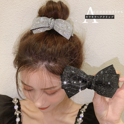ヘアバレッタ キラキラ ヘアクリップ レディース リボン ヘアアクセサリー 髪留め ヘアアレンジ シンプル 女の子 パッチン留め 髪飾り 前髪留め 6CHUROU-002