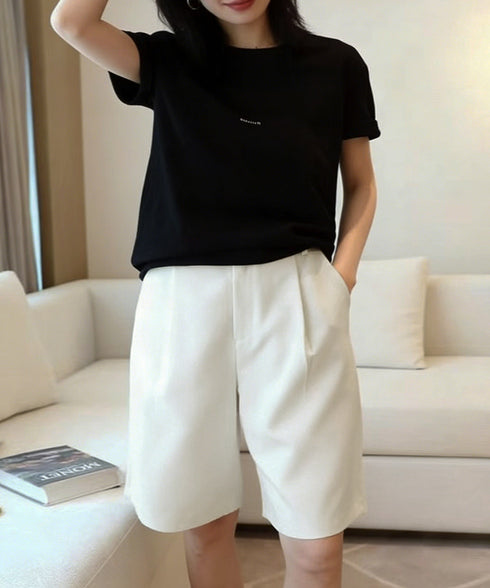 タックショートパンツ ハイウエスト 美脚 5分丈 ショートパンツ レディース Aラインパンツ 着やせ半ズボン ゆったり体型カバー脚長ショーパン 20代30代40代 6CXINI-011