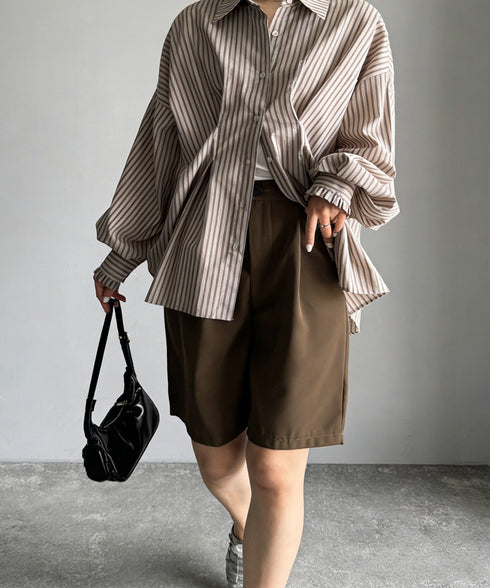 タックショートパンツ ハイウエスト 美脚 5分丈 ショートパンツ レディース Aラインパンツ 着やせ半ズボン ゆったり体型カバー脚長ショーパン 20代30代40代 6CXINI-011