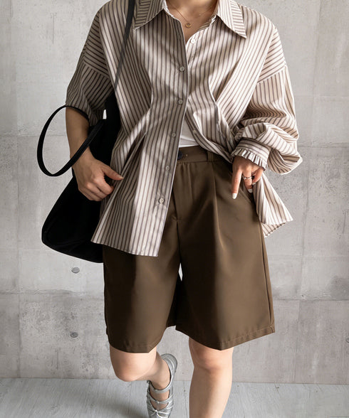 タックショートパンツ ハイウエスト 美脚 5分丈 ショートパンツ レディース Aラインパンツ 着やせ半ズボン ゆったり体型カバー脚長ショーパン 20代30代40代 6CXINI-011