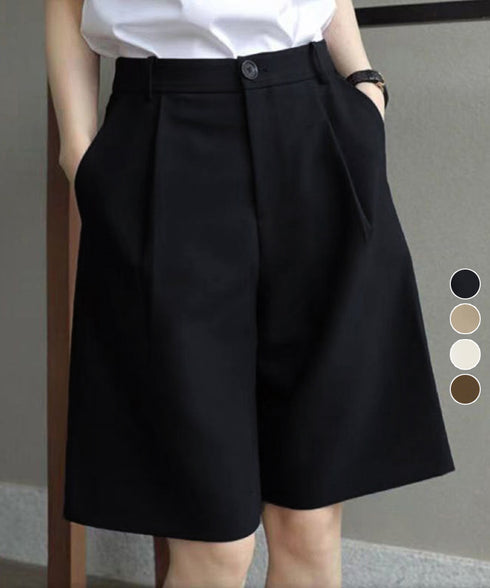 タックショートパンツ ハイウエスト 美脚 5分丈 ショートパンツ レディース Aラインパンツ 着やせ半ズボン ゆったり体型カバー脚長ショーパン 20代30代40代 6CXINI-011