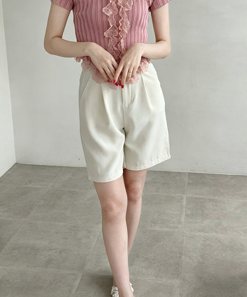 タックショートパンツ ハイウエスト 美脚 5分丈 ショートパンツ レディース Aラインパンツ 着やせ半ズボン ゆったり体型カバー脚長ショーパン 20代30代40代 6CXINI-011