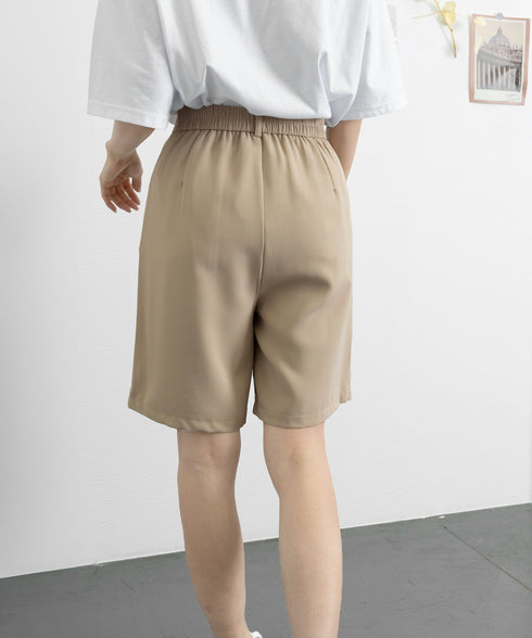 タックショートパンツ ハイウエスト 美脚 5分丈 ショートパンツ レディース Aラインパンツ 着やせ半ズボン ゆったり体型カバー脚長ショーパン 20代30代40代 6CXINI-011