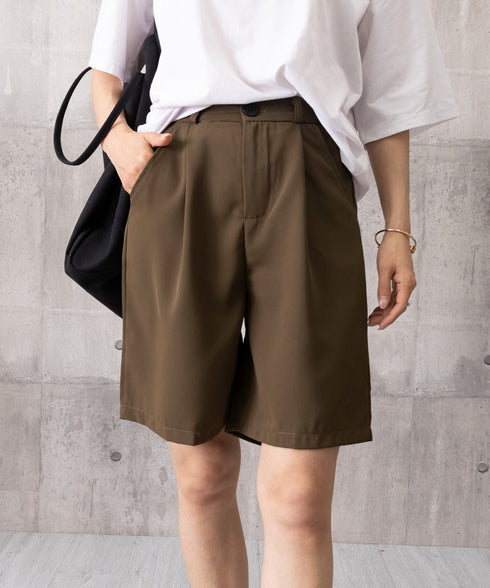 タックショートパンツ ハイウエスト 美脚 5分丈 ショートパンツ レディース Aラインパンツ 着やせ半ズボン ゆったり体型カバー脚長ショーパン 20代30代40代 6CXINI-011