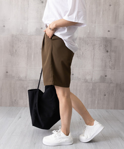 タックショートパンツ ハイウエスト 美脚 5分丈 ショートパンツ レディース Aラインパンツ 着やせ半ズボン ゆったり体型カバー脚長ショーパン 20代30代40代 6CXINI-011