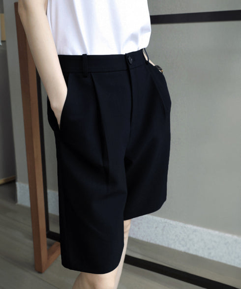タックショートパンツ ハイウエスト 美脚 5分丈 ショートパンツ レディース Aラインパンツ 着やせ半ズボン ゆったり体型カバー脚長ショーパン 20代30代40代 6CXINI-011