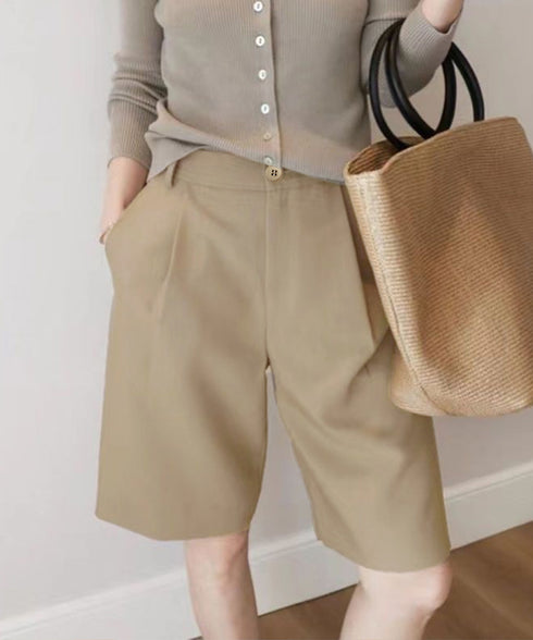 タックショートパンツ ハイウエスト 美脚 5分丈 ショートパンツ レディース Aラインパンツ 着やせ半ズボン ゆったり体型カバー脚長ショーパン 20代30代40代 6CXINI-011