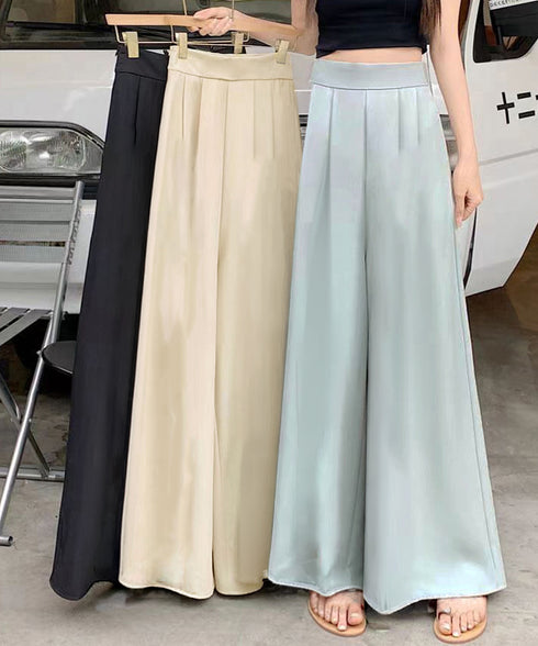 タック入りスカンツワイドパンツレディース とろみパンツ スカンツ春夏 きれいめ ハイウエストフレアパンツ 無地 ロングパンツ 涼しげ 体型カバー ボトムス 韓国風 6CXINI-012