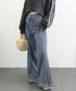 ワイドデニムパンツ 裾フリンジ ジーパン レディース ハイウエストロングパンツ 体形カバー 美脚脚長ボトムス 韓国風ジーンズ カジュアル レトロデニムバギーパンツ 6DAKUANG-002