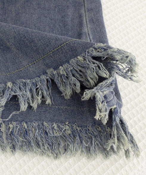 ワイドデニムパンツ 裾フリンジ ジーパン レディース ハイウエストロングパンツ 体形カバー 美脚脚長ボトムス 韓国風ジーンズ カジュアル レトロデニムバギーパンツ 6DAKUANG-002