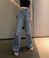 ダメージデニムパンツ レディースおしゃれ ハイウエスト ストレートデニム ホットガールスタイル アメカジジーパン カジュアルレトロジーンズ ロングズボン 美脚脚長 6DAKUANG-003