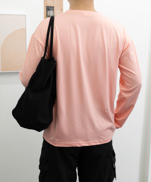 メンズtシャツ 長袖 ロンTクールネック 無地Tシャツ ロゴ付きカットソー 大人ジュアル インナートップス シンプル 春秋服着回し 白tシャツ ロンティー ロンt 6DAKUANG-004