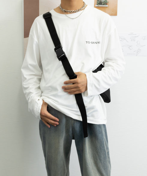 メンズtシャツ 長袖 ロンTクールネック 無地Tシャツ ロゴ付きカットソー 大人ジュアル インナートップス シンプル 春秋服着回し 白tシャツ ロンティー ロンt 6DAKUANG-004