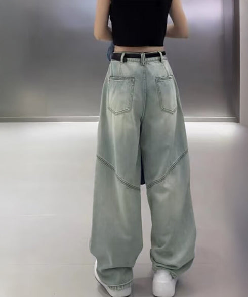 バギーデニムパンツ レディース レトロ風 ウォッシュデニムワイドパンツ 着やせ おしゃれ ヴィンテージルーズジーパン カジュアルバギージーンズ ヒップホップパンツ 6DAKUANG-006