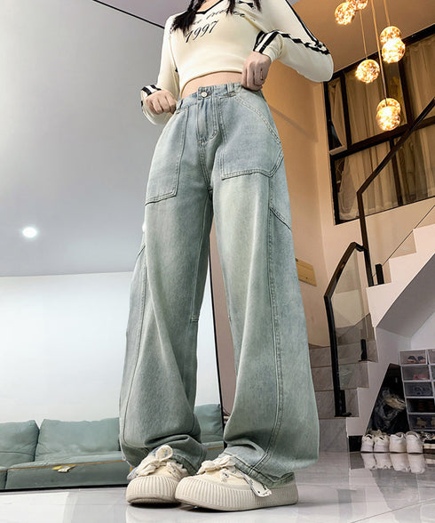 バギーデニムパンツ レディース レトロ風 ウォッシュデニムワイドパンツ 着やせ おしゃれ ヴィンテージルーズジーパン カジュアルバギージーンズ ヒップホップパンツ 6DAKUANG-006