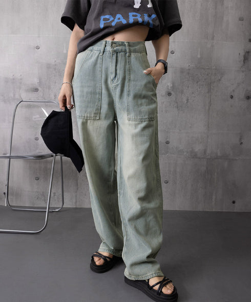 バギーデニムパンツ レディース レトロ風 ウォッシュデニムワイドパンツ 着やせ おしゃれ ヴィンテージルーズジーパン カジュアルバギージーンズ ヒップホップパンツ 6DAKUANG-006