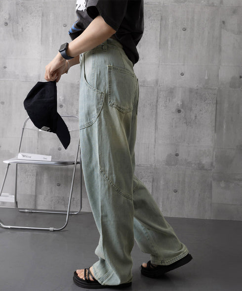 バギーデニムパンツ レディース レトロ風 ウォッシュデニムワイドパンツ 着やせ おしゃれ ヴィンテージルーズジーパン カジュアルバギージーンズ ヒップホップパンツ 6DAKUANG-006