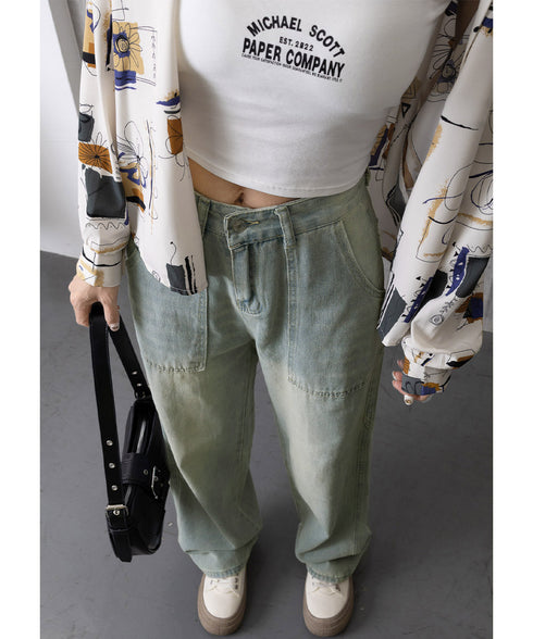 バギーデニムパンツ レディース レトロ風 ウォッシュデニムワイドパンツ 着やせ おしゃれ ヴィンテージルーズジーパン カジュアルバギージーンズ ヒップホップパンツ 6DAKUANG-006