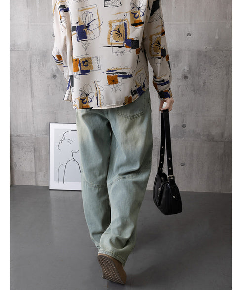 バギーデニムパンツ レディース レトロ風 ウォッシュデニムワイドパンツ 着やせ おしゃれ ヴィンテージルーズジーパン カジュアルバギージーンズ ヒップホップパンツ 6DAKUANG-006