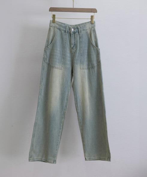 バギーデニムパンツ レディース レトロ風 ウォッシュデニムワイドパンツ 着やせ おしゃれ ヴィンテージルーズジーパン カジュアルバギージーンズ ヒップホップパンツ 6DAKUANG-006