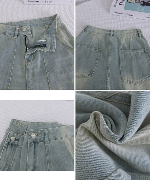 バギーデニムパンツ レディース レトロ風 ウォッシュデニムワイドパンツ 着やせ おしゃれ ヴィンテージルーズジーパン カジュアルバギージーンズ ヒップホップパンツ 6DAKUANG-006