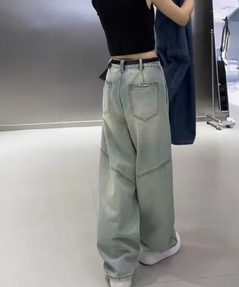 バギーデニムパンツ レディース レトロ風 ウォッシュデニムワイドパンツ 着やせ おしゃれ ヴィンテージルーズジーパン カジュアルバギージーンズ ヒップホップパンツ 6DAKUANG-006