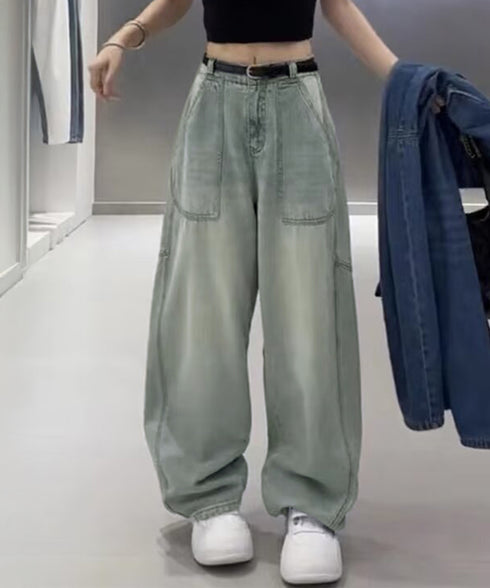 バギーデニムパンツ レディース レトロ風 ウォッシュデニムワイドパンツ 着やせ おしゃれ ヴィンテージルーズジーパン カジュアルバギージーンズ ヒップホップパンツ 6DAKUANG-006