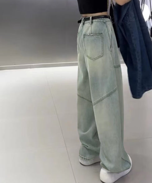 バギーデニムパンツ レディース レトロ風 ウォッシュデニムワイドパンツ 着やせ おしゃれ ヴィンテージルーズジーパン カジュアルバギージーンズ ヒップホップパンツ 6DAKUANG-006